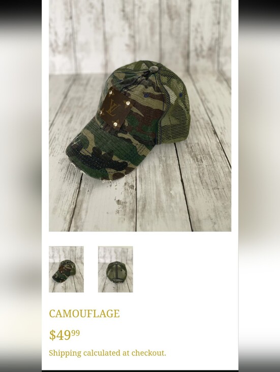 Upcycled LV Patch Trucker Hat Camo Mesh Snapback Custom Streetwear Vtg main image 5